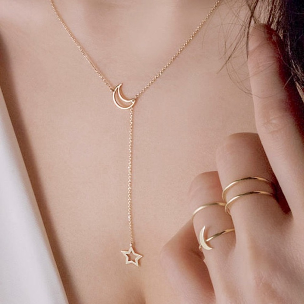 Dainty moon and star necklace